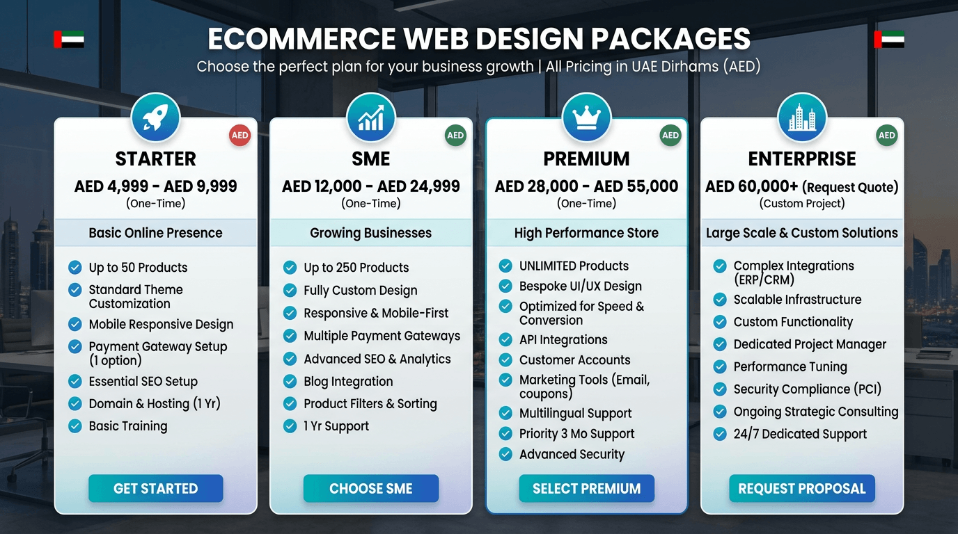Dubai e-commerce pricing comparison table for agencies